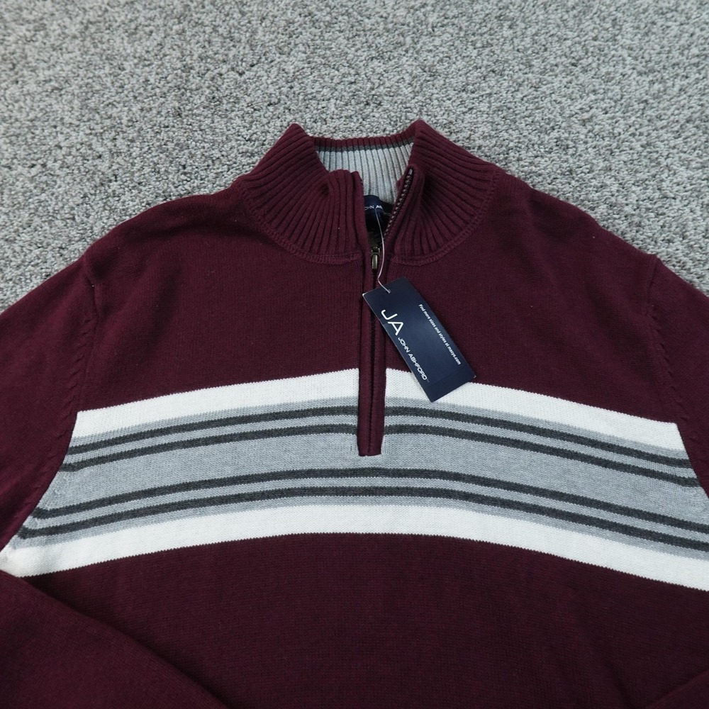 NEW‎ John Ashford Sweater Mens L Red 1/4 Zip Mock Neck Stripe Knit Pullover Top